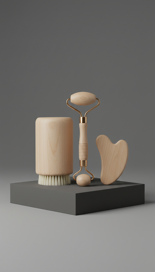 Birch wood wellness accessory set, curated